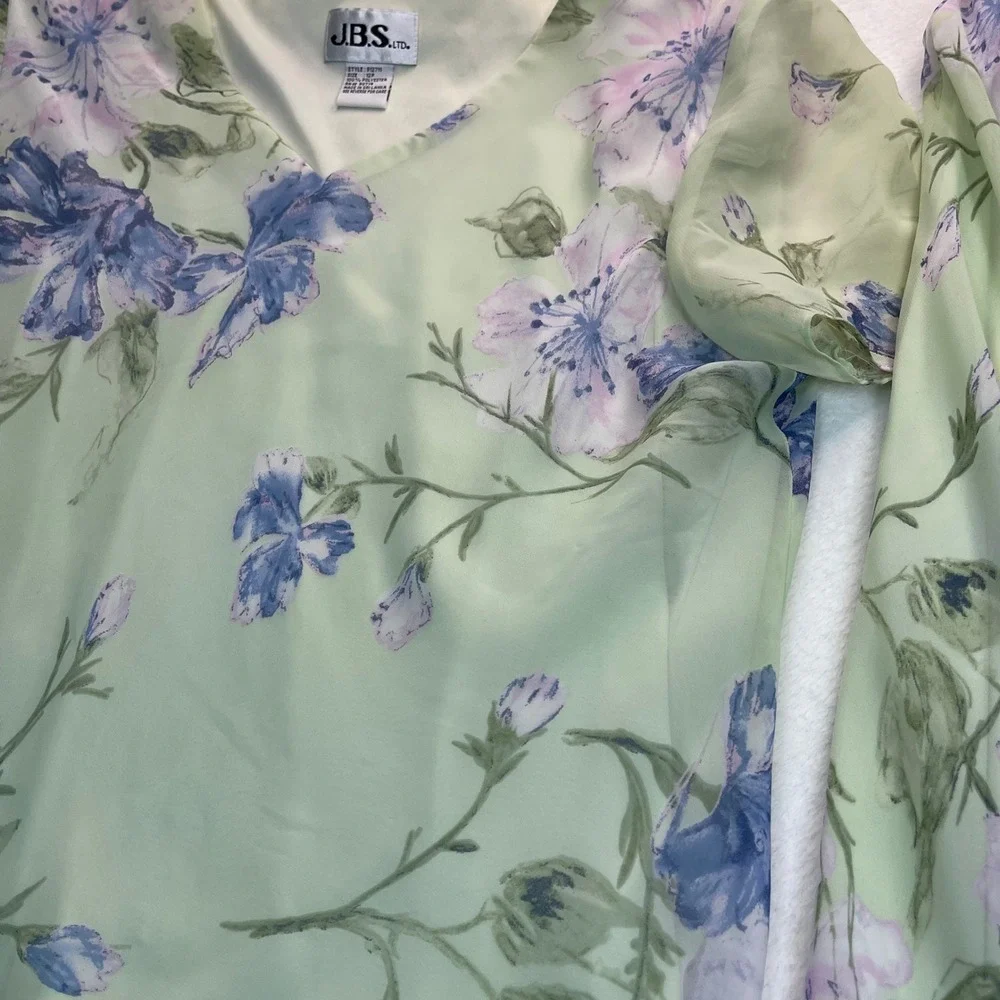 VTG Maxi Skirt 2 Pc Set Women M Floral Fairy Chiffon Lettuce Hem Church Romantic
